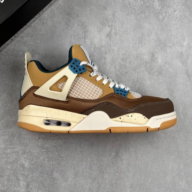 本地 核心私 Air Jordan 4 Retro Cacao Wow 棕黄拼色 Aj4 乔丹4代 棕白泰迪熊 乔丹篮球鞋系列 鞋身采用浅色棕褐色作为主底色，鞋