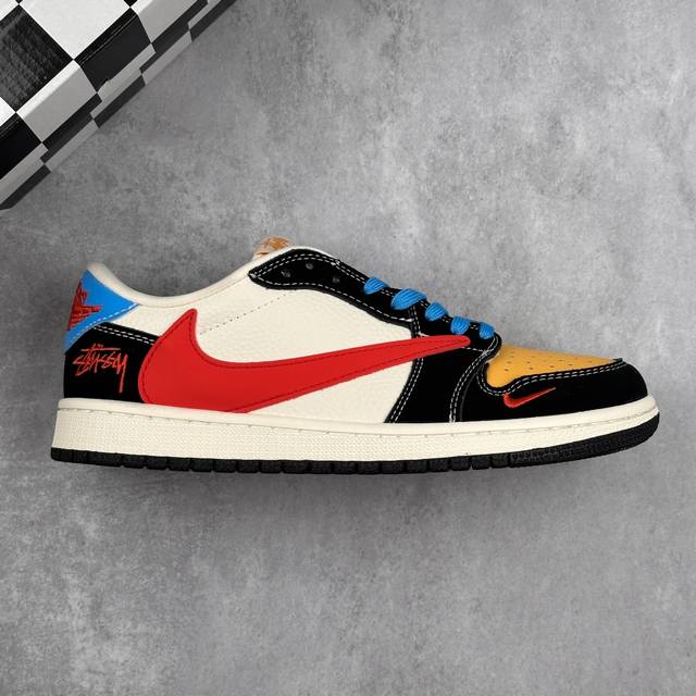 本地 核心私 Stussy X Travis Scott X Air Jordan 1 Lst 斯图西 X Aj1 低帮 黑黄红倒勾联名 Aj1 乔丹1代 乔丹