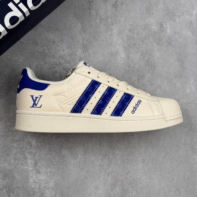本地 核心私 Louis Vuitton X Adidas Original Superstar 路易威登Lv X 阿迪达斯 低帮 联名米白蓝 贝壳头防滑耐磨轻