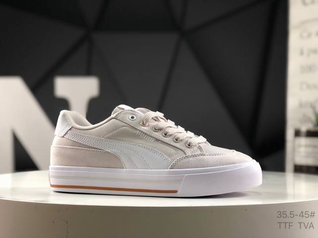 Puma 彪马 Court Low男女运动板鞋 新款男女同款情侣复古休闲鞋。封口类型: 系带式 鞋跟类型: 无鞋跟 鞋面材质:帆布 外底:橡胶底 鞋头部分采用提