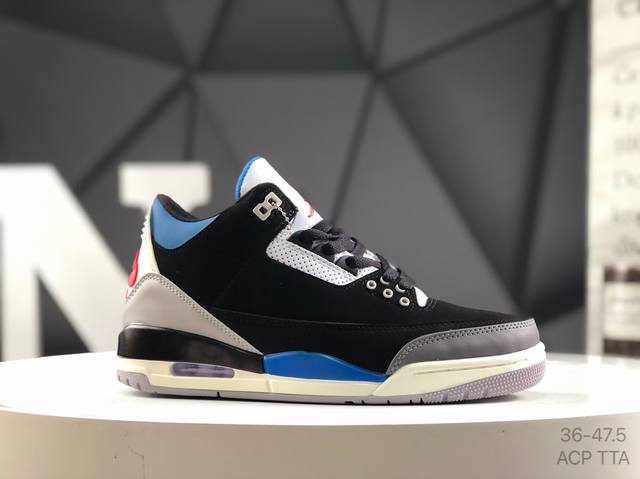 乔丹 Air Jordan 3 Retro Aj3 乔3 复古休闲运动文化篮球鞋。 首次使用经典传神Jump Man Logo 并创新使用后掌可视气垫。清爽有余