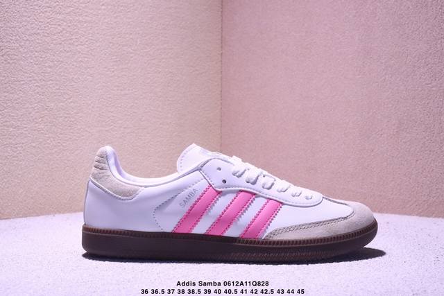 Addis Original Samba Og 复古单品复古桑巴板鞋 这款桑巴鞋展示了高质量的工艺 带有装饰的超锁缝制和无缝的手感 柔软、柔软的皮革造型和标志性