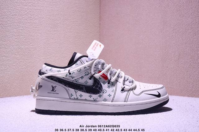 海外爆款限量发售！Nike Jordan Air Jordan 1“Lv联名 黑布勾抽绳” 高端定制 低帮 复古 减震 防滑 耐磨 篮球鞋 定制鞋盒 大厂纯原品