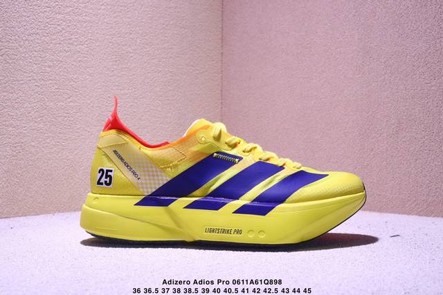 公司级Adidas Adizero Adios Pro 4M 马拉松飞线贾卡轻质透气休闲运动跑步鞋 采用双层透气网纱 Flywire动态飞线绑缚鞋面材质 内置Z