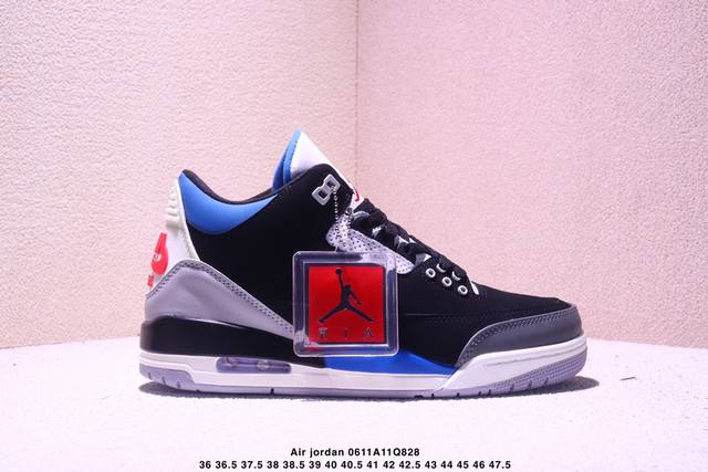 公司级Air Jordan 3 Retro Aj3 乔3 复古休闲运动文化篮球鞋。 首次使用经典传神Jump Man Logo 并创新使用后掌可视气垫。清爽有余
