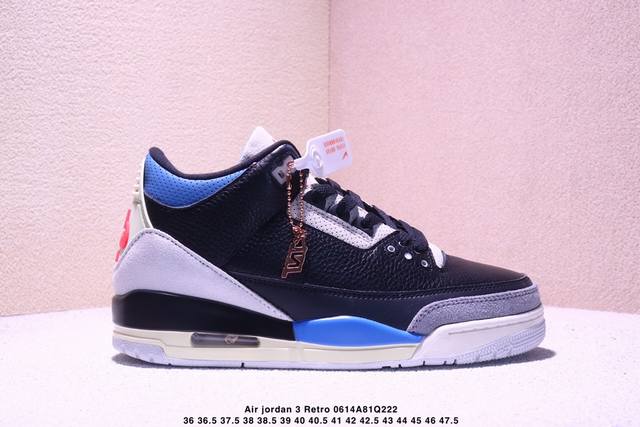 乔丹 Air Jordan 3 Retro Aj3 乔3 复古休闲运动文化篮球鞋。 首次使用经典传神Jump Man Logo 并创新使用后掌可视气垫。清爽有余