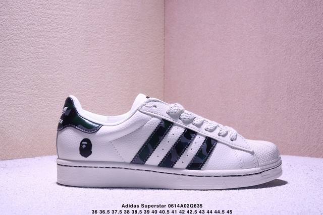 海外爆款限量发售！高端定制 阿迪达斯Adidas三叶草&Gucci Originals Superstar贝壳头系列“Bape猿人头联名 迷彩灰”低帮经典百搭休