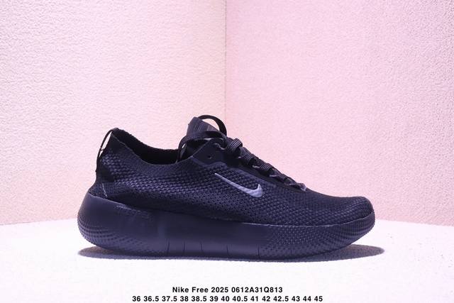 真标带半码 耐克 赤足 Nike Free 2025舒适百搭防滑耐磨低帮跑步鞋，以Flyknit飞织鞋面提供分区弹性与透气性，外底凹槽设计随步伐动态调整，双密度