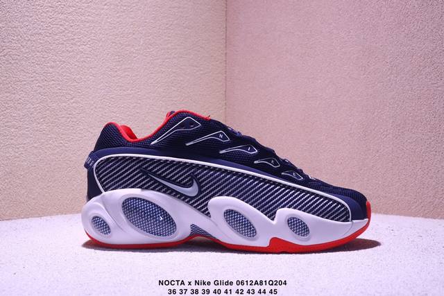 耐克Nocta X Nike Glide 织物潮流百搭 复古低帮篮球鞋 实拍首发 采用黑色网眼鞋面 搭配以碳纤维为灵感的挡泥板和与中底相配的Swoosh 标志