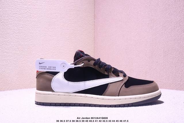 公司级Aj1倒勾Travis Scott X Air Jordan 1 ” Reverse Mocha “ Aj1乔1 Ts 闪电 联名倒钩 低帮文化篮球鞋 完