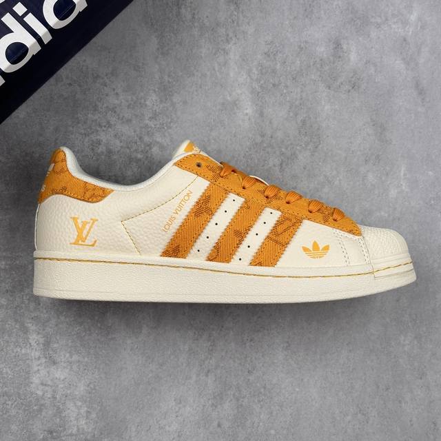 本地 核心私 Louis Vuitton X Adidas Original Superstar 路易威登Lv X 阿迪达斯 低帮 联名米白黄 贝壳头防滑耐磨轻