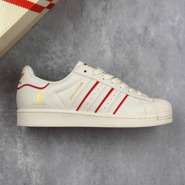 本地 核心私 Louis Vuitton X Adidas Original Superstar 路易威登Lv X 阿迪达斯 低帮 联名米白红 贝壳头防滑耐磨轻