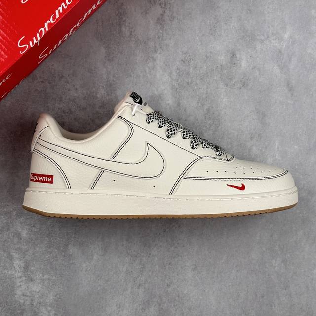 本地 核心私 公司级Nike Court Vision 1 Low 低帮 “Supreme联名 黑线生胶” 运动休闲板鞋 折边针车 工艺难度大 原楦头原纸板 原