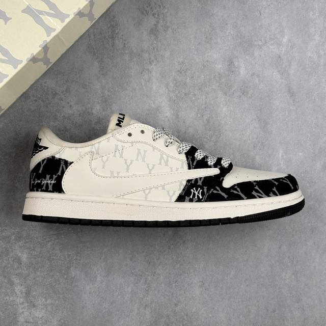 特价本地 核心私 Mlb Ny X Travis Scott X Air Jordan 1 Low Mlb X Aj1 低帮 黑白牛仔倒勾联名 Aj1 乔丹1代