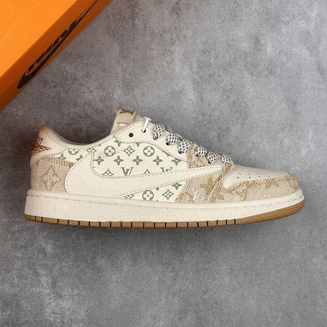 特价本地 核心私 Louis Vuitton X Travis Scott X Air Jordan 1 Low 路易威登 低帮 Lv卡其牛仔倒勾联名 Aj1