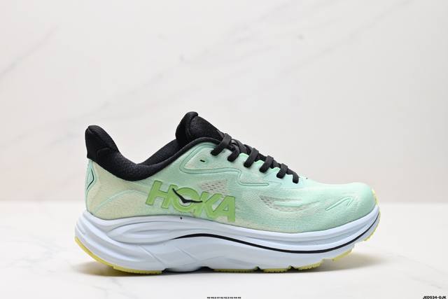 公司级Hoka M Clifton 10 轻量低帮户外越野跑鞋 户外山脉越野轻量运动跑鞋 鞋面用轻的无缝架构 鞋带用了弹性不易松脱的扁宽弹性鞋带 轻薄的Tpu贴