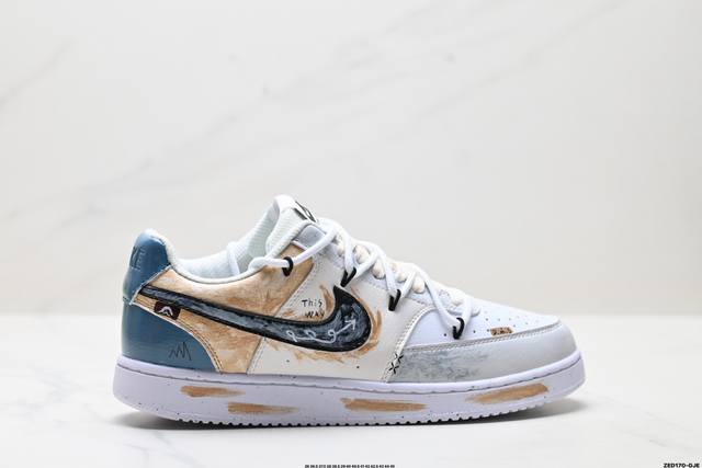 公司级Nike Court Vision Lo ‘Diy’定制 低帮百搭 透气休闲运动板鞋 兼顾舒适脚感和出众风范 演绎匠心之作 结构性的支撑贴合感结合复古篮球