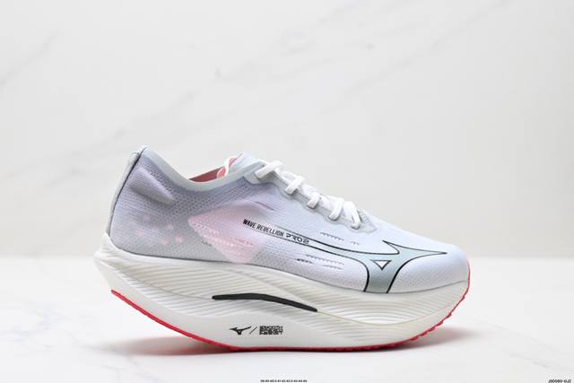 公司级Mizuno Wave Rebellion Pro 2 美津浓 舒适防滑耐磨 低帮跑步鞋 这是一双无后跟的碳板跑鞋 设计非常新颖 为了轻量化和鞋子整体的推