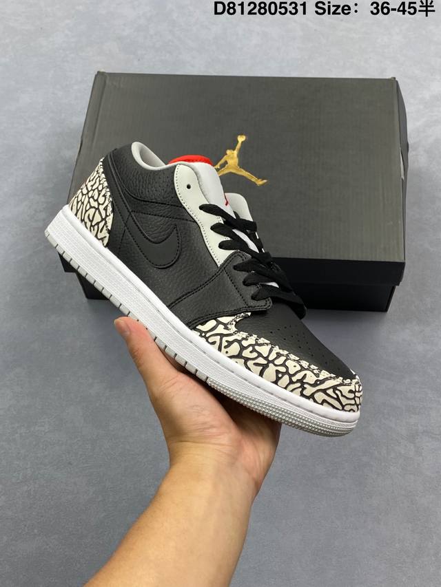 Air Jordan 1 Phat Low 舒适日常 减震 Aj1 低帮 复古篮球鞋 水泥灰 货号：338145-062 尺码：36-46 编码：D81 531