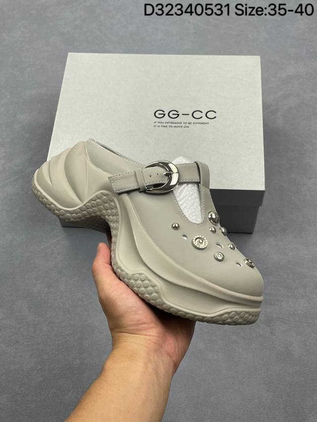 公司级Gg-Cc 云朵梦境 7.5Cm 2025年夏季新款时尚厚底洞洞拖鞋女通勤沙滩凉拖 Max广东大厂出品！！品质推荐春夏必备的一脚蹬包头洞洞拖鞋 厚底增高