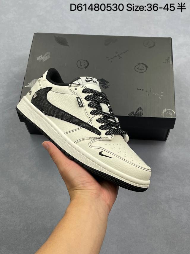 公司级 头层 Levi's X Travis Scott X Air Jordan 1 Low 李维斯 X Aj1 低帮 蓝白牛仔倒勾联名 Aj1 乔丹1代 A