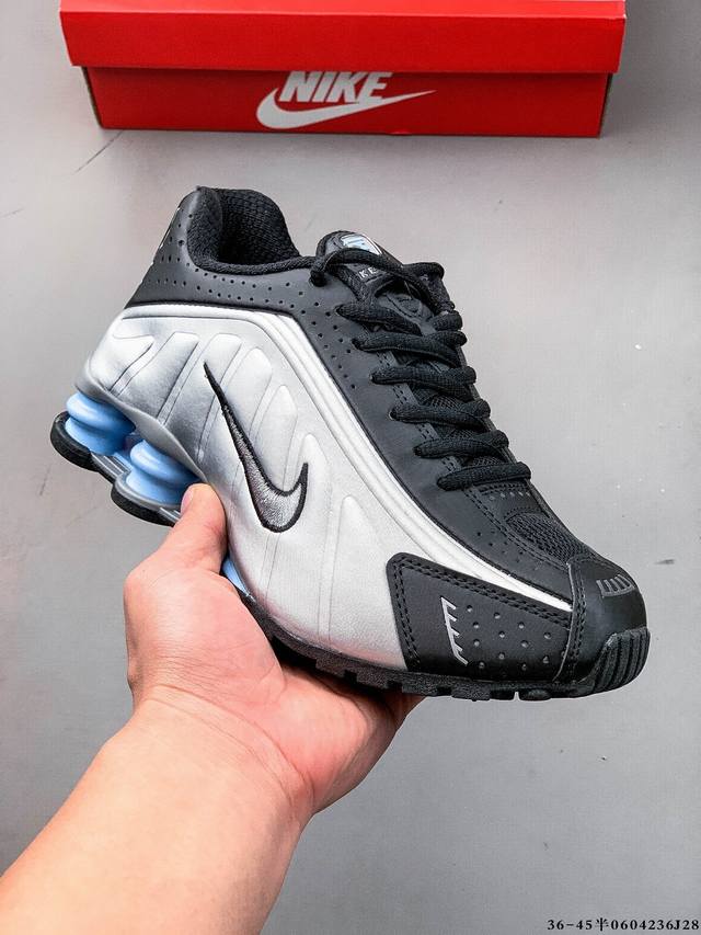 公司级！Nike Shox R4系列 耐克 低帮运动休闲气垫运动鞋 Nike Shox R4男子气柱运动鞋是21世纪早期经典款的焕新鞋款，沿用其未来感设计线条和