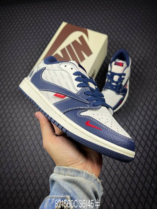 C 公司级Nike Air Jordan 1 X Travis Scott Aj1倒勾 乔一倒钩 ‘Diy’定制 耐克 低帮文化篮球鞋 完美品质出货 细节如图所