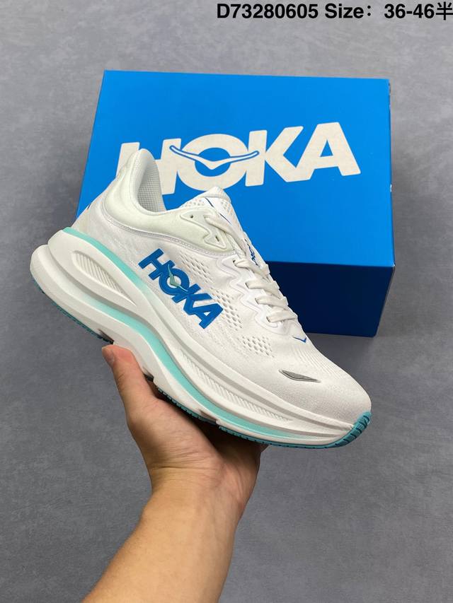 公司级Hoka One One Bondi 9 复古舒适防滑耐磨 低帮 山地户外跑步鞋 货号:1162011 尺码:36 36.5 37.5 38 38.5 3