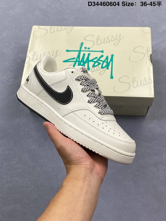耐克 Nike 男女子运动鞋 Court Borough Low 小空军低帮板鞋。1.其皮革材质的鞋面结合网眼鞋舌，在出众外观与质感的同时提供稳固支撑，并且提升