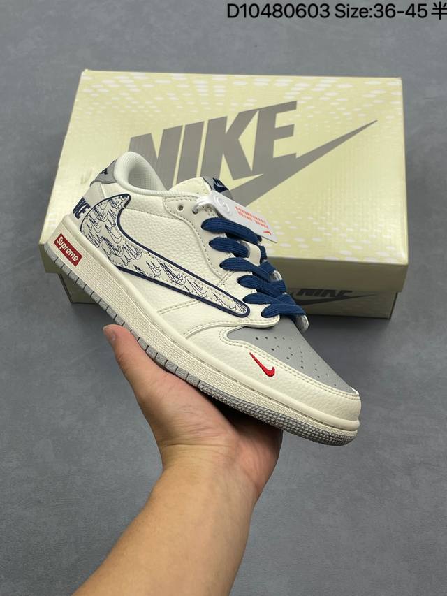 公司级Nike Air Jordan 1 X Travis Scott Aj1倒勾 乔一倒钩 ‘Diy’定制 耐克 低帮文化篮球鞋 完美品质出货 细节如图所示