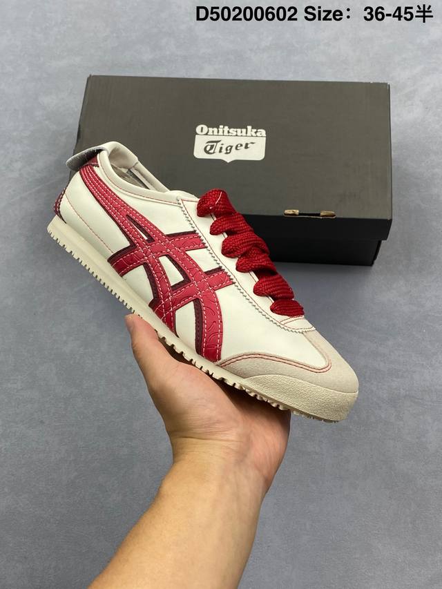 Onitsuka Tiger Mexico 66 阿斯克斯 鬼冢虎 低帮 蛇年限定 白红色 男女同款 减震支撑低邦运动休闲鞋 这款鞋由皮革制成，具有鞋跟交叉加固