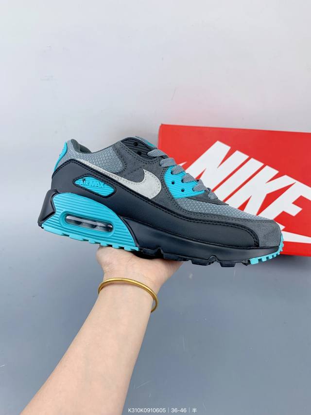 公司级耐克Nike Air Max 90 经典复古小气垫缓震跑鞋 鞋面由皮和革织物打造，犀利的条线打造出酷劲十的足视觉效果 网布鞋增面强透气性，穿着为极舒适 经