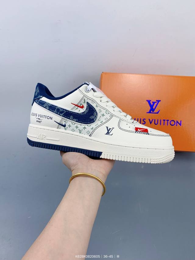 公司级Nike Air Force 1 '07 Low “Lv联名 双拼蓝牛仔勾”空军一号 低帮 运动鞋 休闲鞋 折边针车 工艺难度大 原楦头原纸板 原装鞋盒