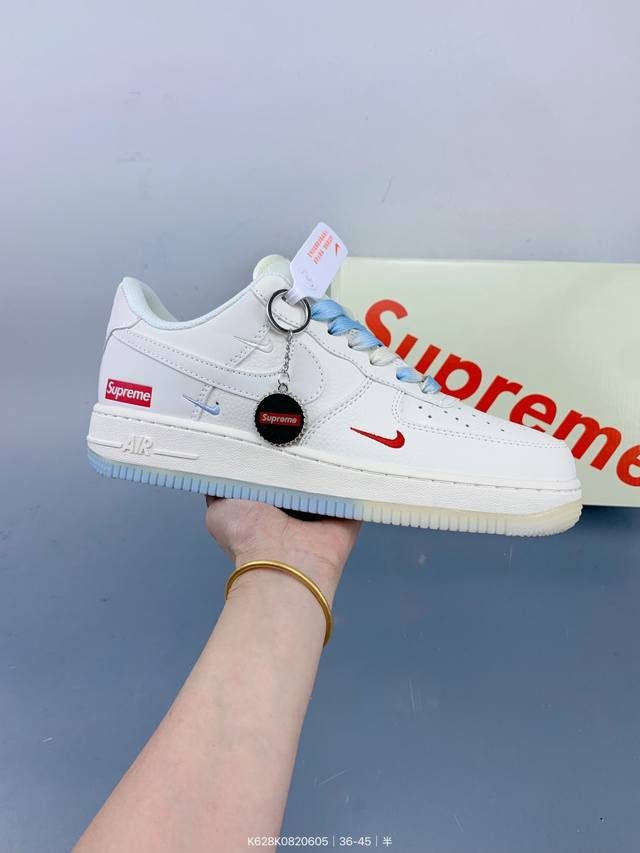 公司级Nike Air Force 1 '07 Low “Supreme联名 双拼米蓝”空军一号 低帮 运动鞋 休闲鞋 折边针车 工艺难度大 原楦头原纸板 原装
