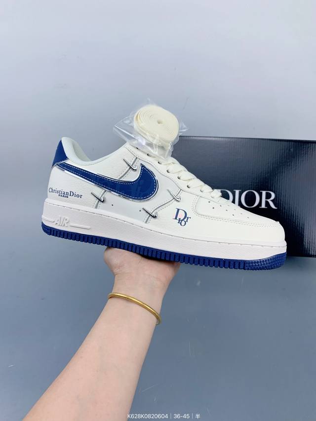 公司级Nike Air Force 1 '07 Low “迪奥联名 蓝四小银勾”空军一号 低帮 运动鞋 休闲鞋 折边针车 工艺难度大 原楦头原纸板 原装鞋盒 定