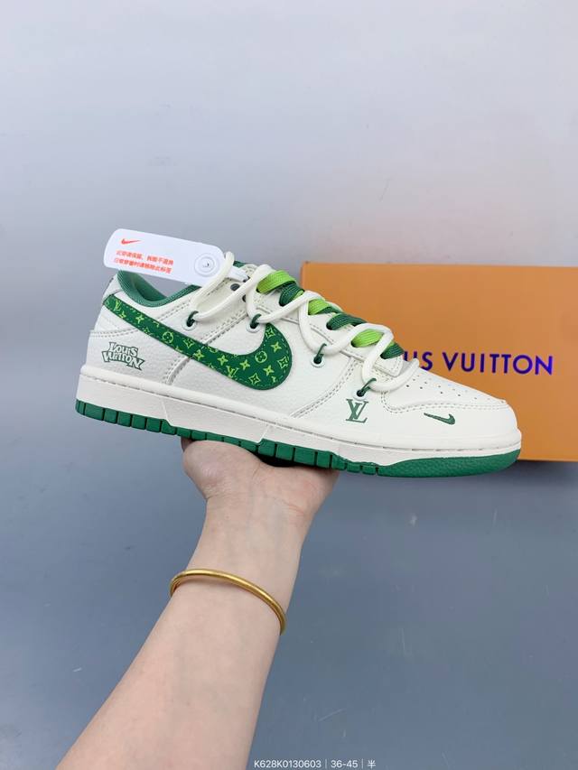 公司级 Nike Sb Dunk Low“Lv联名-绑带花纹绿勾” 周年高端定制 低帮休闲板鞋 定制鞋盒 大厂纯原品质出货 超高清洁度 皮料切割干净无任何毛边