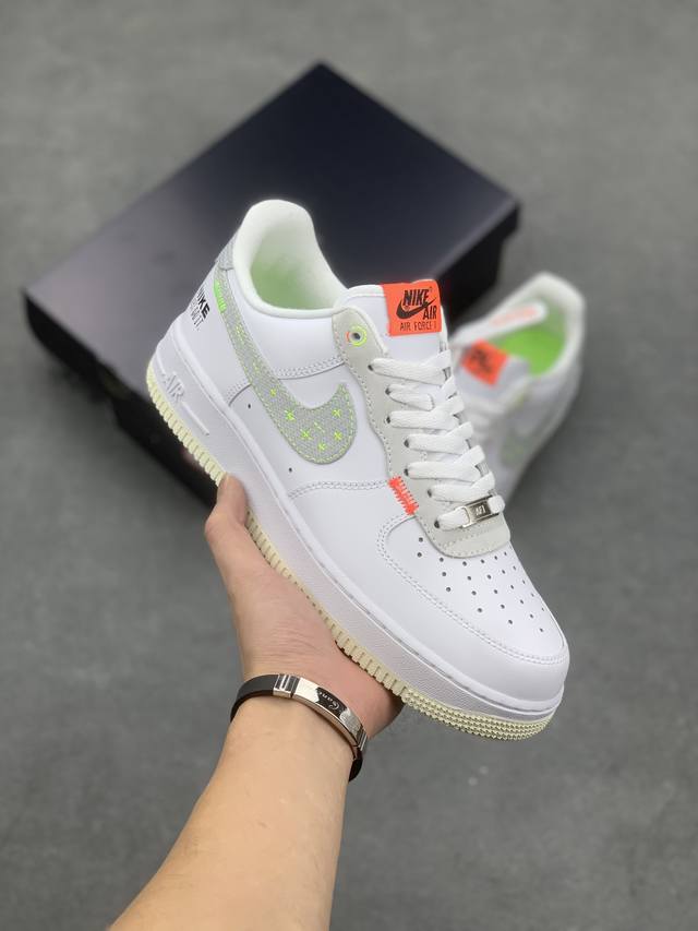 工厂P套现 福利特价 原本地200版本 Nk Air Force 1 '07 Low Just Do It 空军一号经典低帮百搭休闲运动板鞋“白灰橙荧光绿”原楦