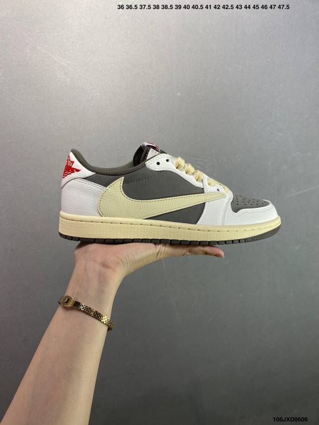 公司级Aj1倒勾Travis Scott X Air Jordan 1 ” Reverse Mocha “ Aj1乔1 Ts 闪电 联名倒钩 低帮文化篮球鞋 完