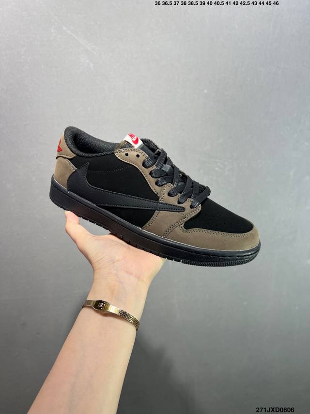 公司级Aj1倒勾Travis Scott X Air Jordan 1 ” Reverse Mocha “ Aj1乔1 Ts 闪电 联名倒钩 低帮文化篮球鞋 完
