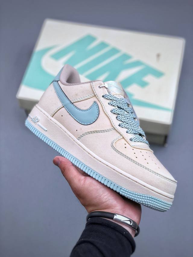 Nk Air Force 1'07 Low 米冰蓝布面 空军一号低帮休闲板鞋 Tq1456-277 #3M反光 进口牛筋布 原楦头原纸板 纯正空军版型 全掌内置