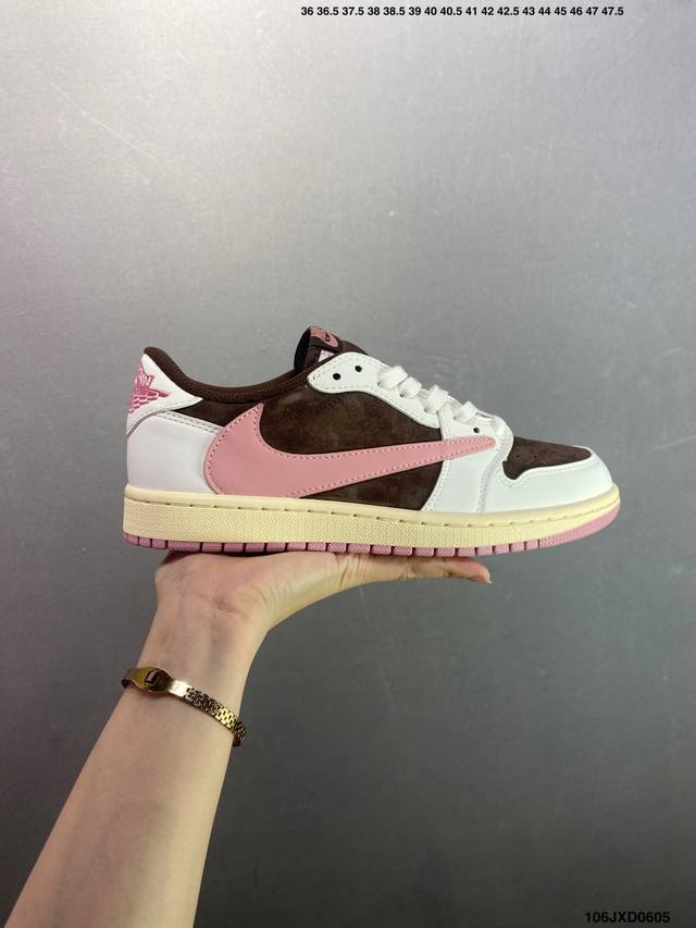 公司级Aj1倒勾Travis Scott X Air Jordan 1 ” Reverse Mocha “ Aj1乔1 Ts 闪电 联名倒钩 低帮文化篮球鞋 完
