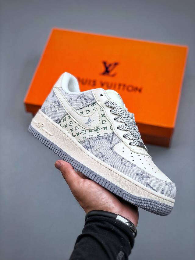 C版 Nike Air Force 1 Low 07 X Lv 白灰牛仔布 原楦头原纸板 打造纯正低帮空军版型 专注外贸渠道 全掌内置蜂窝气垫 原盒配件 原厂中
