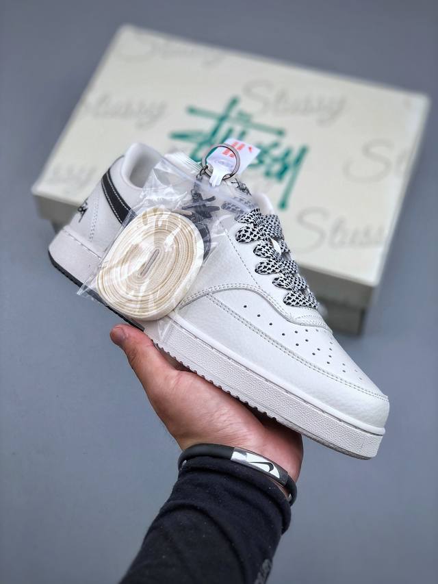 Nike Court Vision 1 Low 低帮 板鞋 “斯图西 双拼米黑” 运动鞋 休闲鞋 折边针车 工艺难度大 原楦头原纸板 原装鞋盒 定制五金配件 内