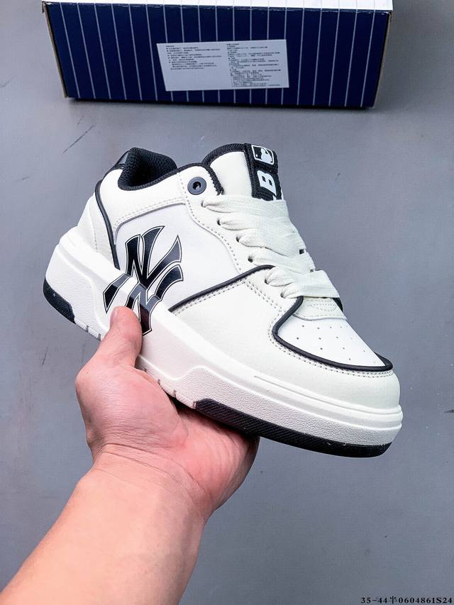 公司级！Mlb Chunky Liner 厚底休闲跑步鞋 Ny印花 牛皮材质运动鞋 0604861S24