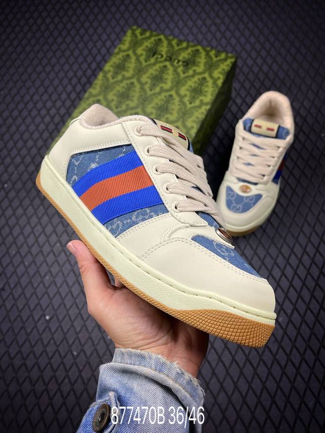 B 公司级Gucci Distressed Screener Sneaker 古驰小脏鞋系列 官方同步 绿盒版本 海淘代购指定专供经典原型复古百搭做旧小脏板鞋复