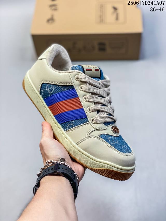 公司级Gucci 古驰 Screener 运动休闲时装奢侈品系列 Gg珐琅扣 擦脏做旧小脏鞋 高端零售海淘商家混卖版本 东莞纯原品质 原鞋对照工艺生产 原厂一致