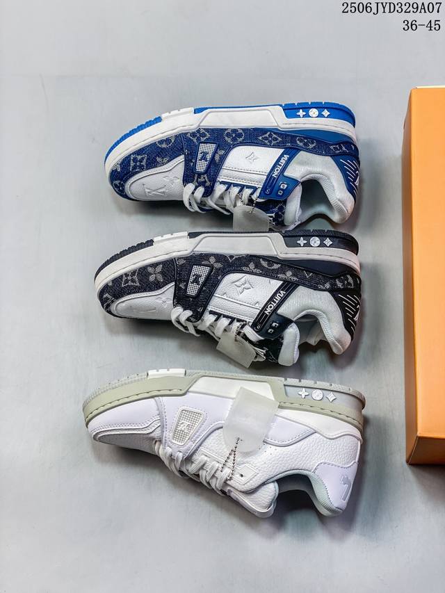 性价比 Louis Vuitton Trainer Lv时装走秀运动鞋 白橙牛仔 大厂出品 全套原楦原纸版原鞋开模 独家磨具开发男女鞋加全套半码 全网最具灵魂的
