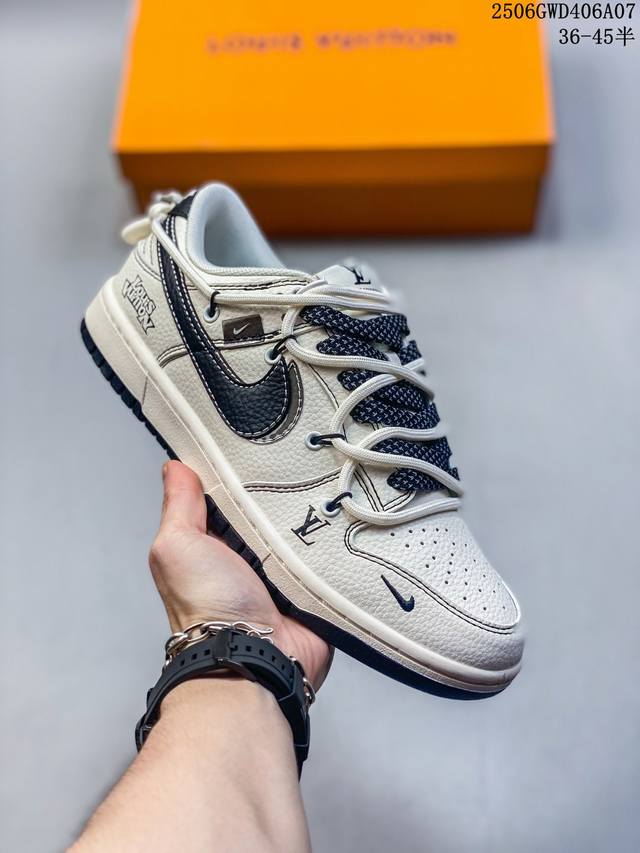 海外爆款限量发售！公司级 Nike Sb Dunk Low“Lv联名-绑带黑勾” 周年高端定制 低帮休闲板鞋 定制鞋盒 大厂纯原品质出货 超高清洁度 皮料切割干