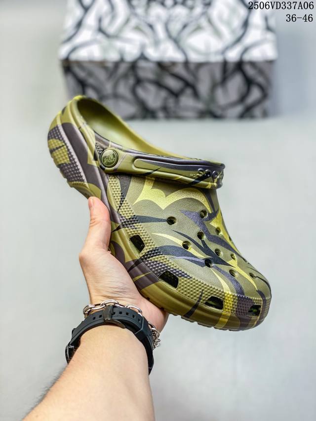Crocs洞洞鞋卡骆驰夏季新款男女鞋包头户外涂鸦沙滩凉鞋210402 尺码：见图 编码：06Vd337A06