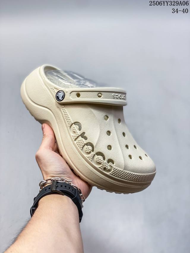 福利特价 Crocs 卡骆驰 Baya Platform Clog 贝雅云彩洞洞鞋 厚底沙滩鞋凉 透明防水袋包装 注意配件需单独购买 超轻Croslite专利材